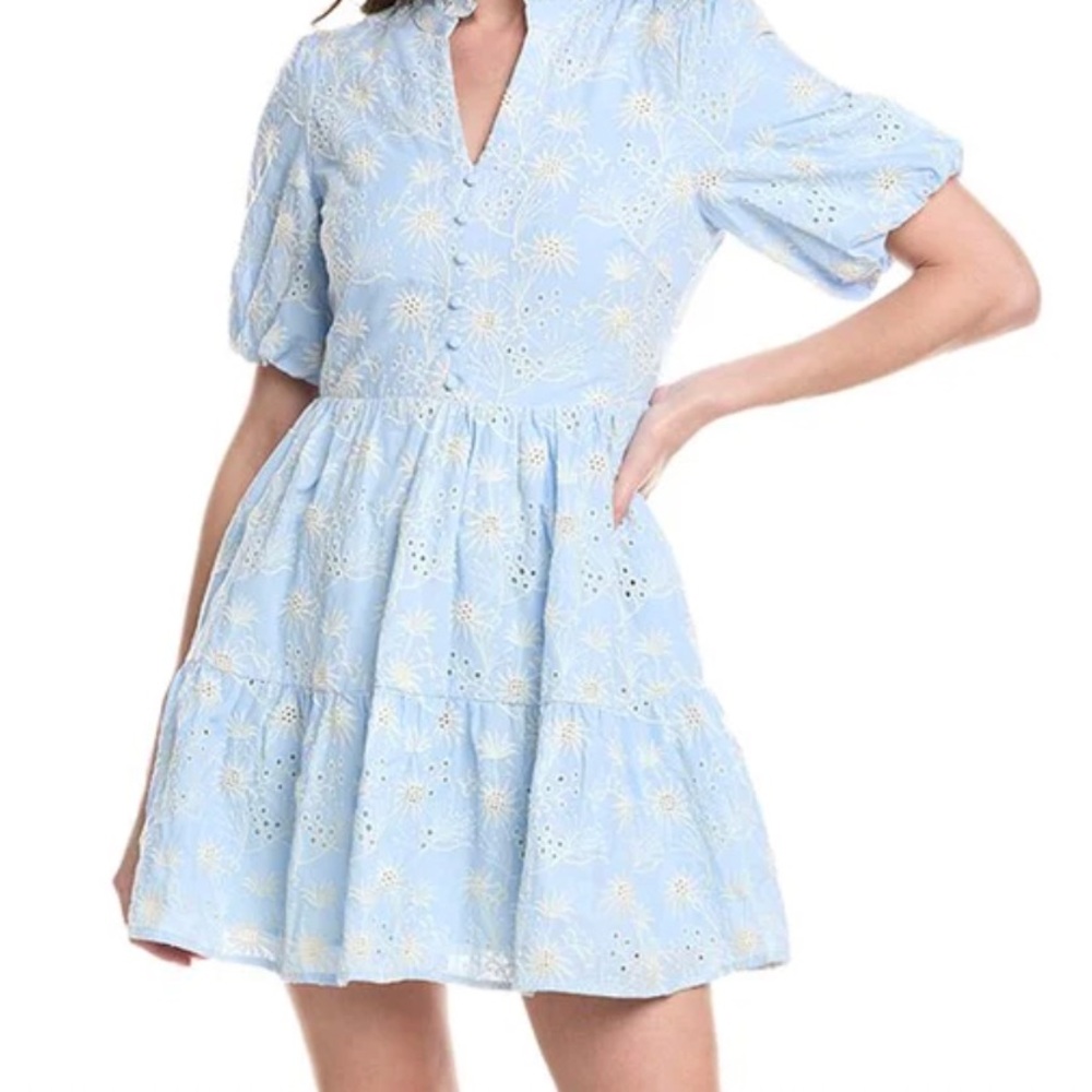 Fate Broderie Mini dress in pale blue